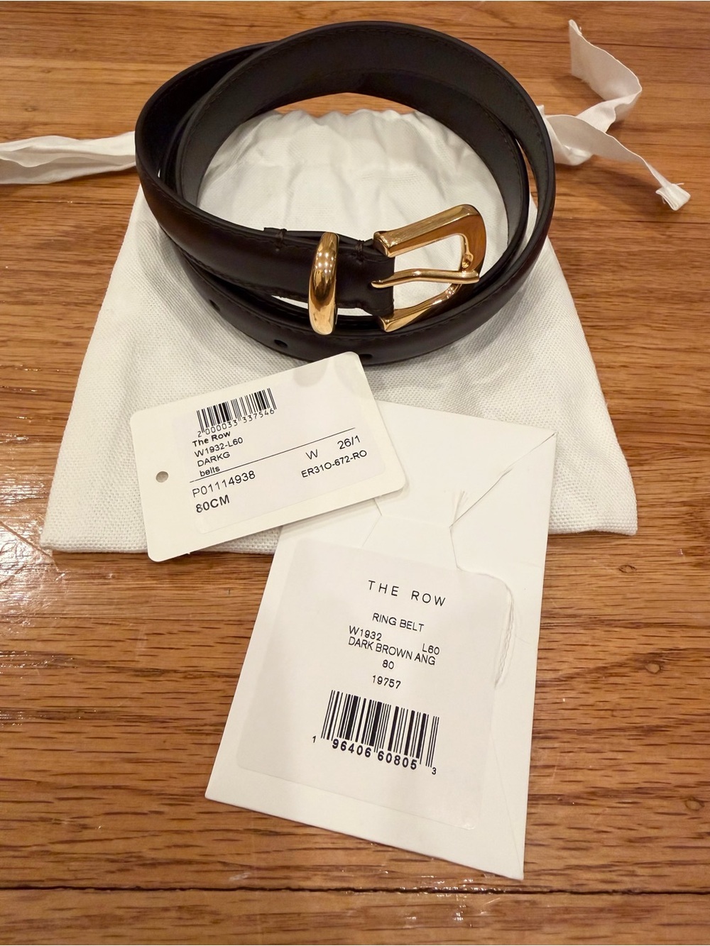 NWT The Row Ring Belt Brown/Gold Size 80